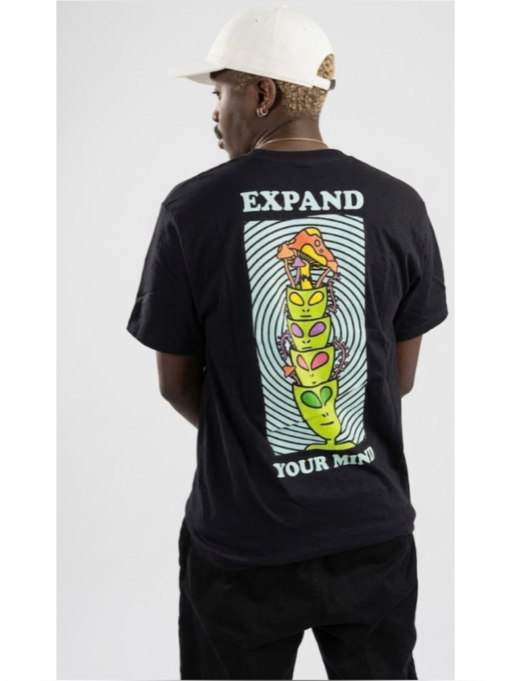 A-Lab Expand Your Mind Alien Graphic Print Short Sleeve Tee 100% Cotton